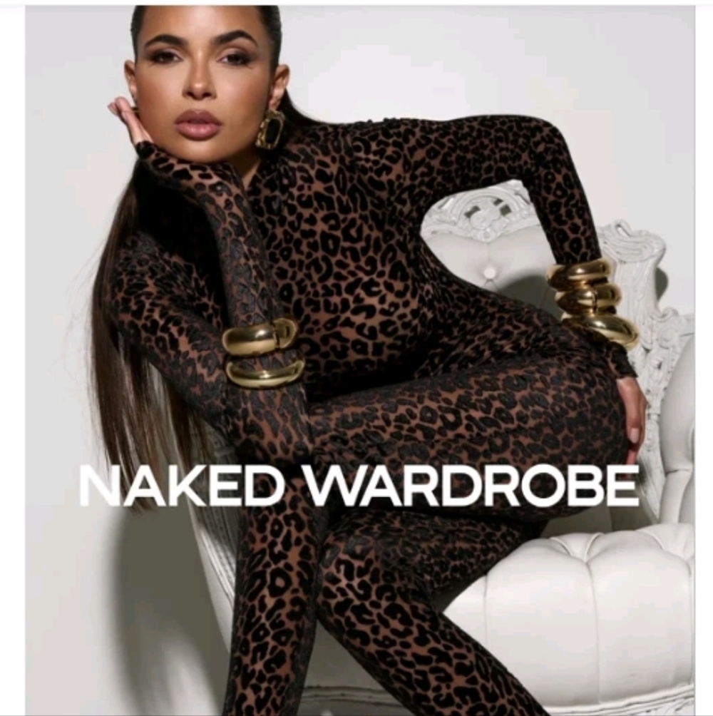 Naked Wardrobe Velvet Burnout Leopard Print Jumpsuit Med EUC Retail $110-revolve